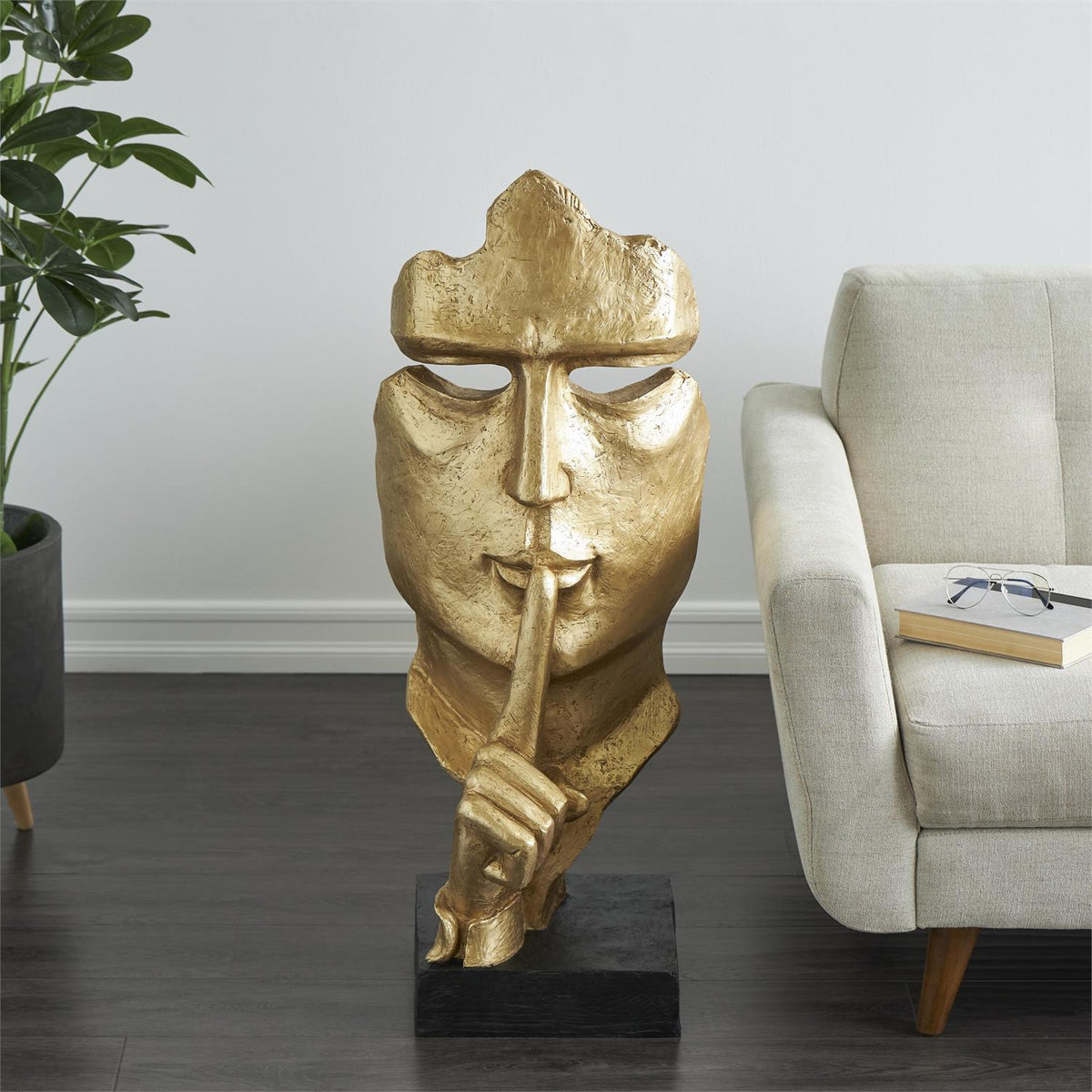 Gold Quiet Gesture Face Sculpture