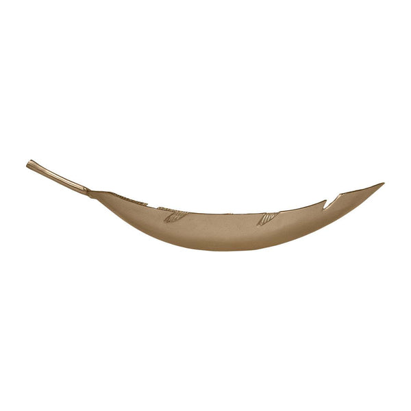 Elegant aluminum Boat Leaf Tray with intricate leaf pattern and brass finish.