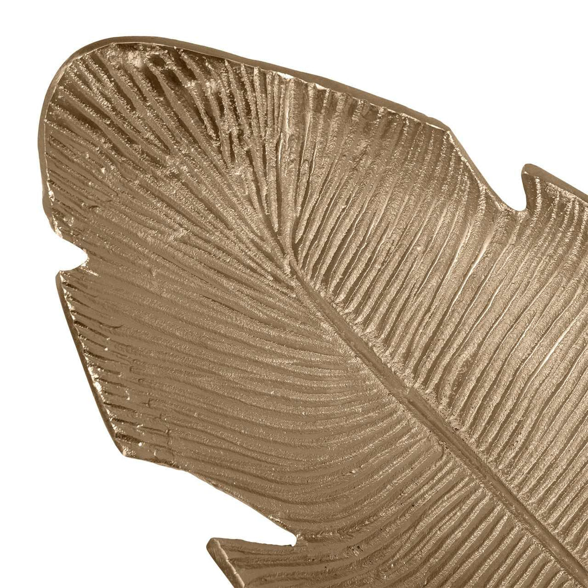Boat Leaf Tray with intricate leaf pattern and brass finish, perfect for serving hors d'oeuvres.