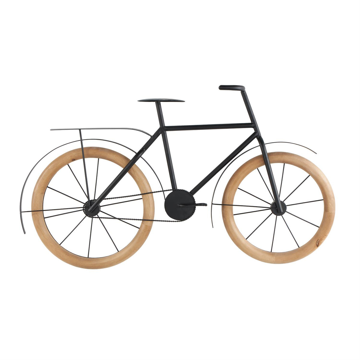 Black Metal Bike Decor with Wooden Wheels