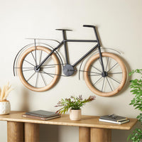 Black Metal Bike Decor with Wooden Wheels