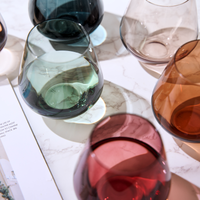Pastel Colored Stemless Crystal Wine Glasses | 6 set | 16 oz
