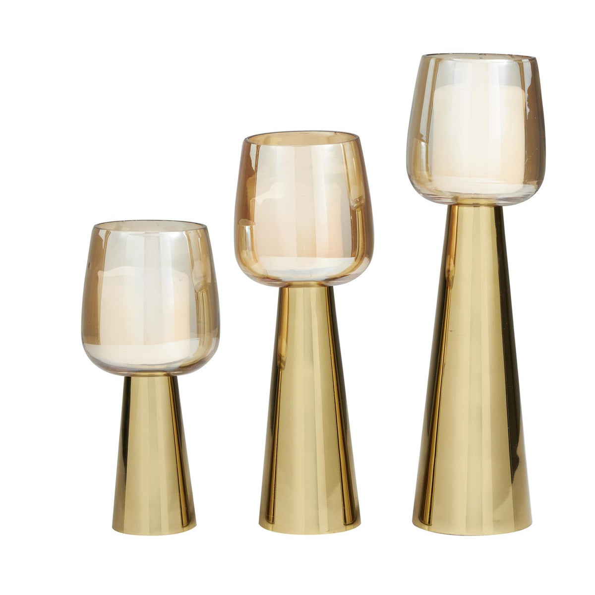 gold, glass, table top candle holders