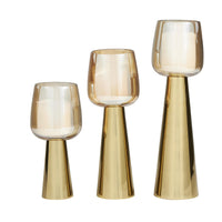 gold, glass, table top candle holders