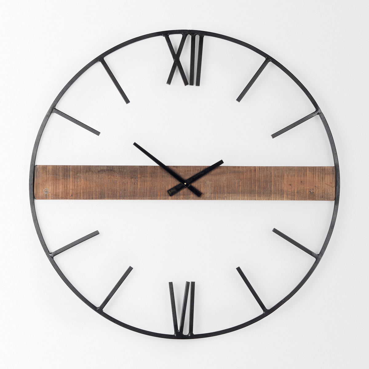 Large Wall Clock - Home Decor - Black Metal - Wood Accent