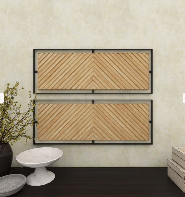 Wooden Geometric Wall Decor with Black Frame s/2