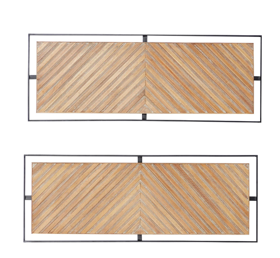 Wooden Geometric Wall Decor with Black Frame s/2