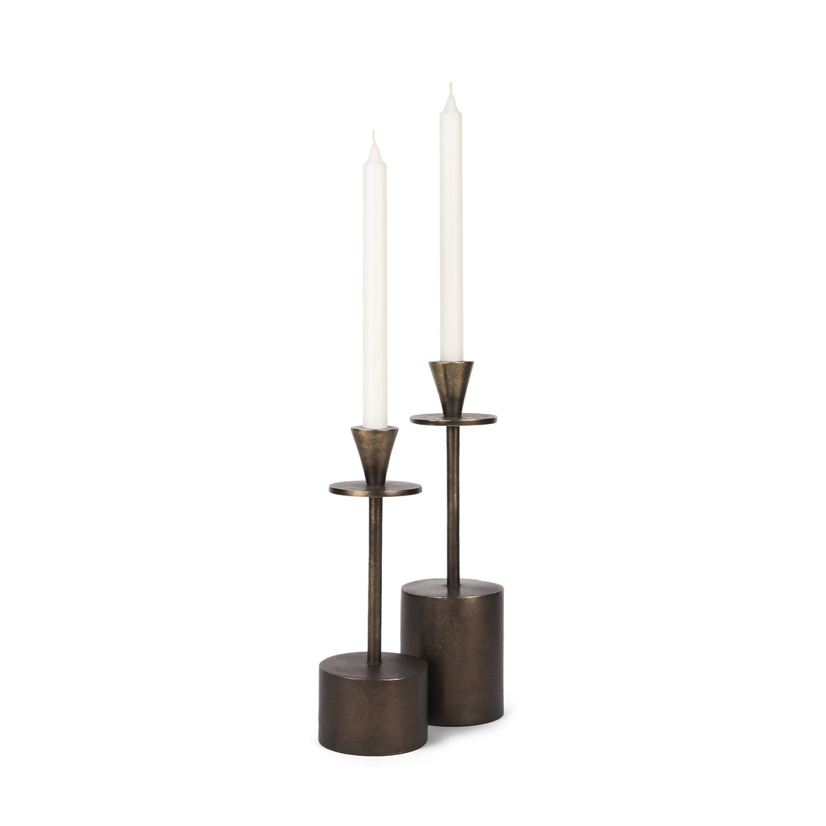 Petria Antiqued Gold Textured Metal Taper Candle Holders