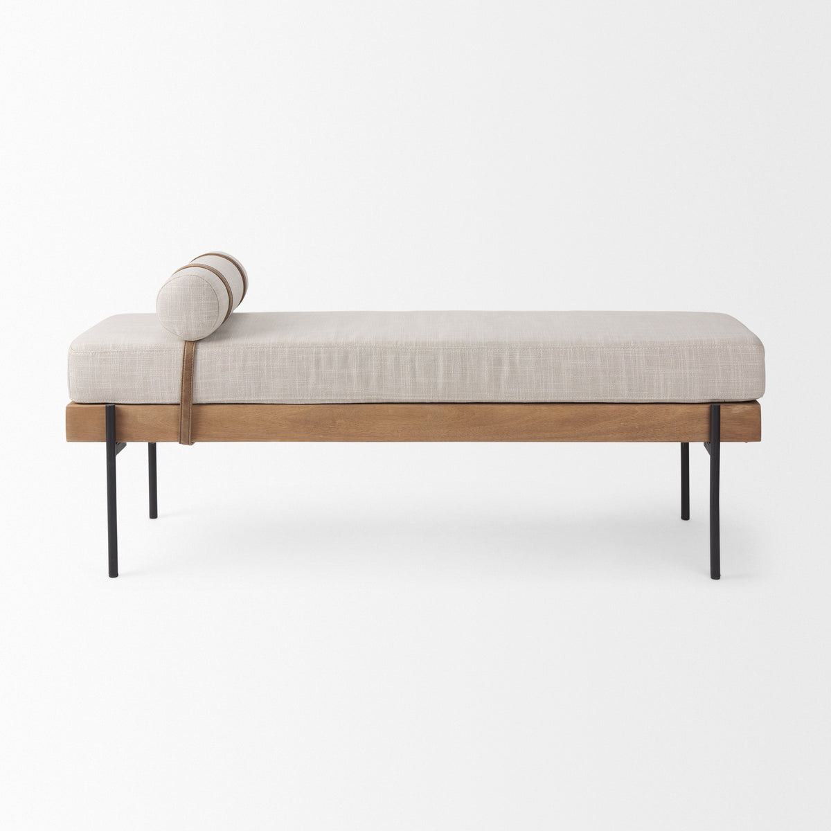 Colburne Cream Fabric w/Brown Wood Bench