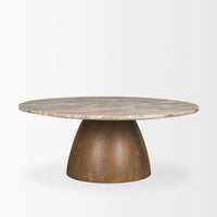 Allyson Round Brown Pedestal w/ Pink Marble Top Coffee Table