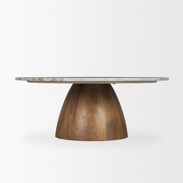 Allyson Round Brown Pedestal w/ Pink Marble Top Coffee Table