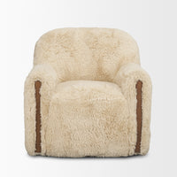 Huntley Cream Faux Fur Fabric Swivel Accent Chair