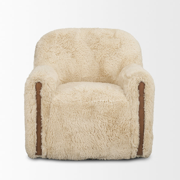 Huntley Cream Faux Fur Fabric Swivel Accent Chair