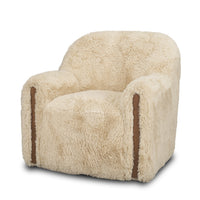 Huntley Cream Faux Fur Fabric Swivel Accent Chair