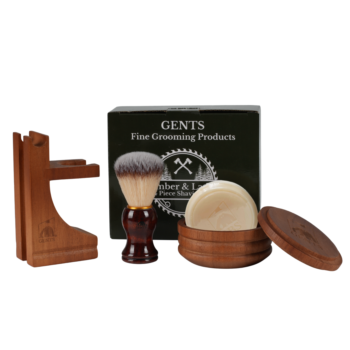 GENTS Cedar & Pine Wood Shaving Bowl & Shave Brush Set