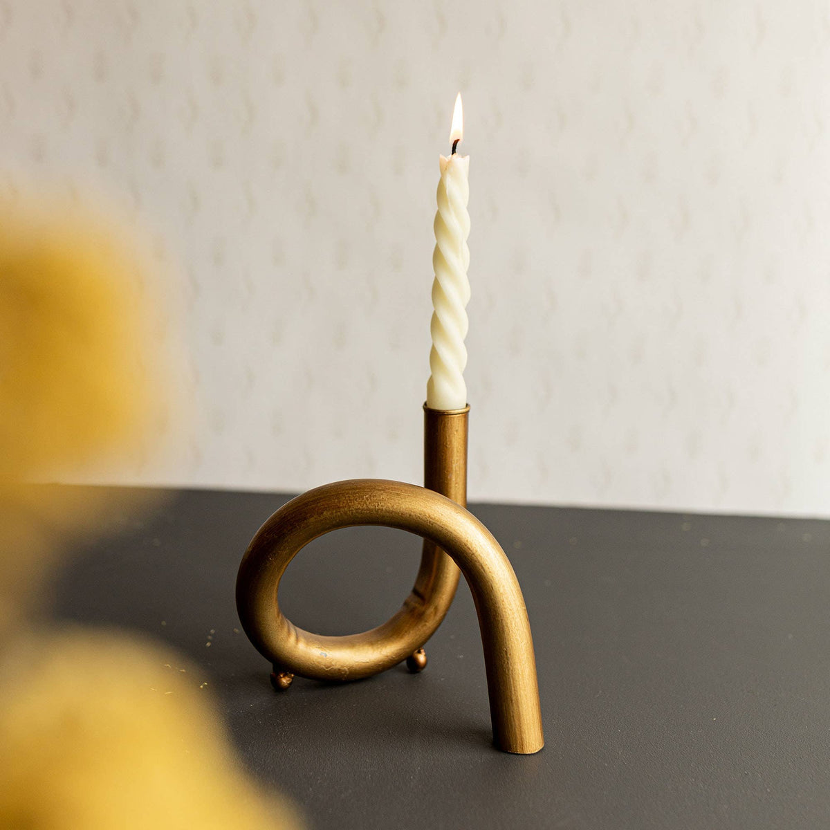 Faye Boho Twisted Curve Brass Taper Holder Metal