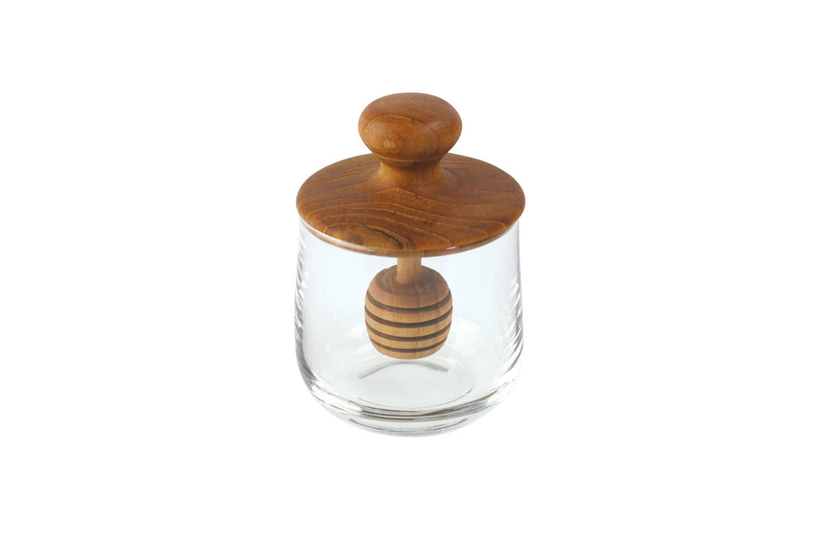 Teak & Glass Honey Jar, Mini