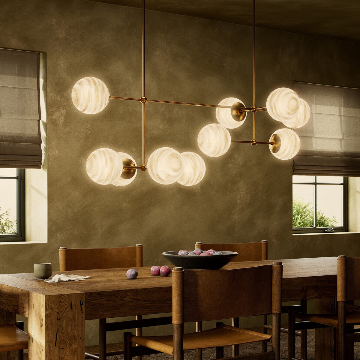 Armstrong Linear Chandelier - Burnished Brass/Marbled Glass