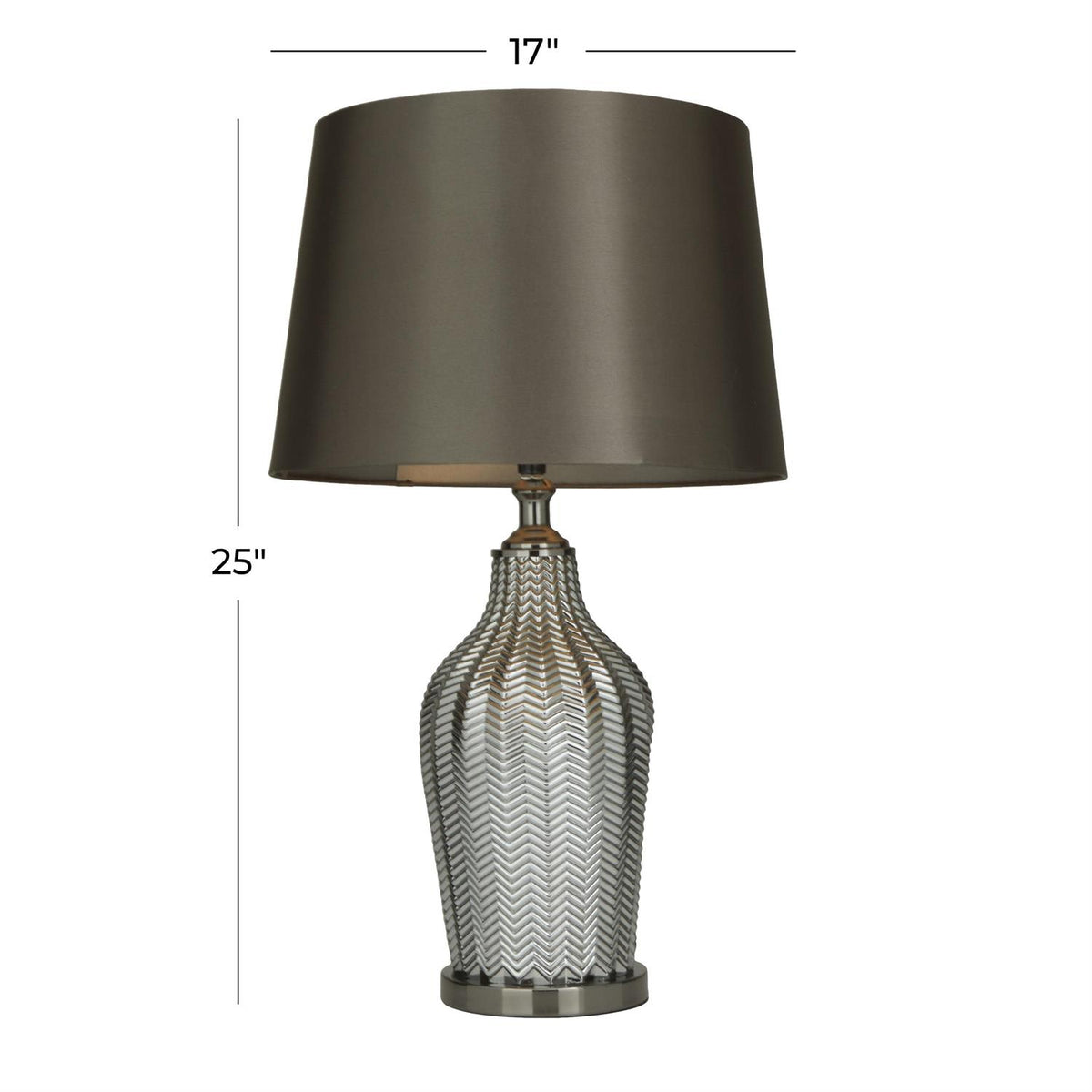Silver Tempered Glass Room Table Lamp with Chevron Pattern
