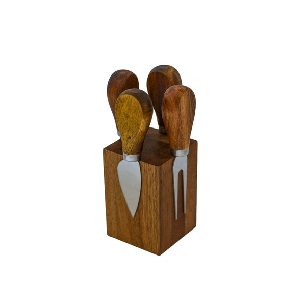 Magnetic Acacia Wood Block with 4 Cheese Knives