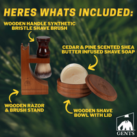 GENTS Cedar & Pine Wood Shaving Bowl & Shave Brush Set