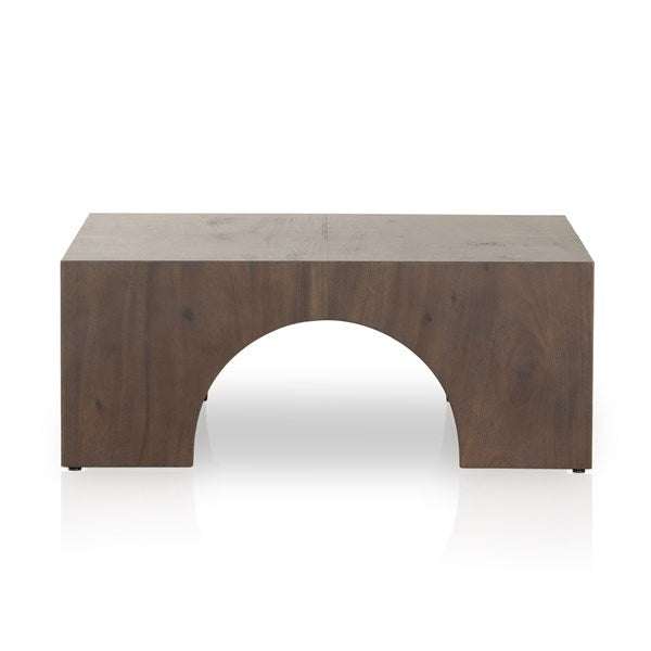 Fausto Coffee Table with Guanacaste wood and architectural style featuring shapely arches.