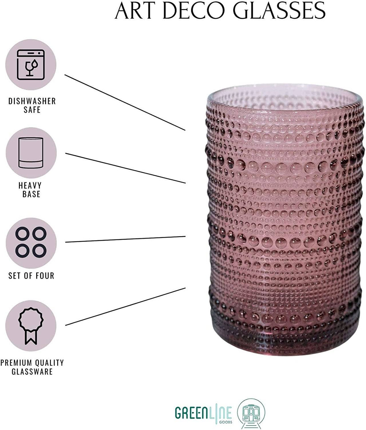 Hobnail Drinking Glasses - Pink 13 oz ( Set of 4 )