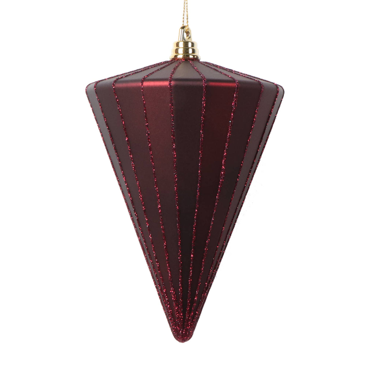 Vickerman 6" Matte Burgundy Cone Ornament, 3 per bag.