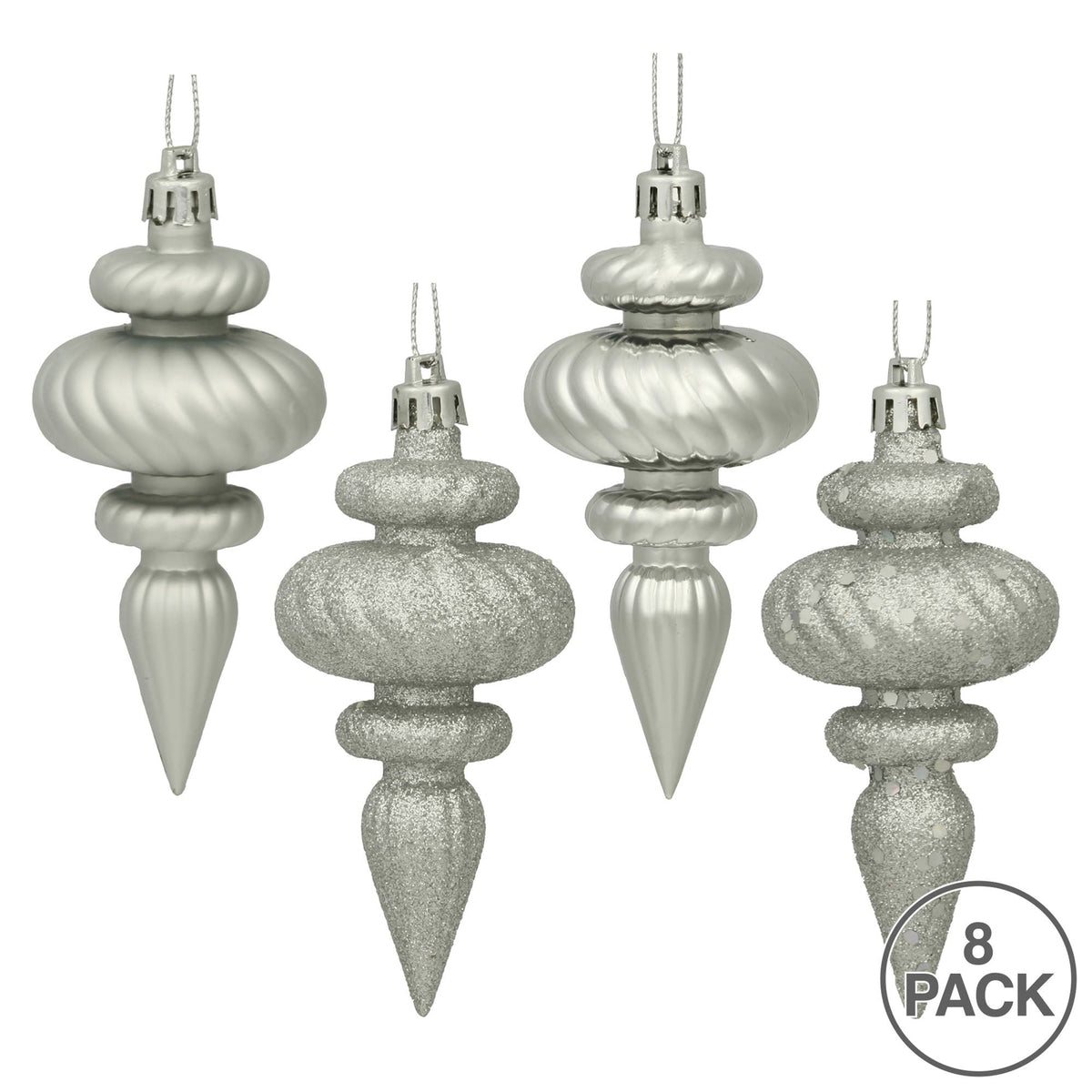 4" Silver 4-Finish Finial Ornament, 8 per Box
