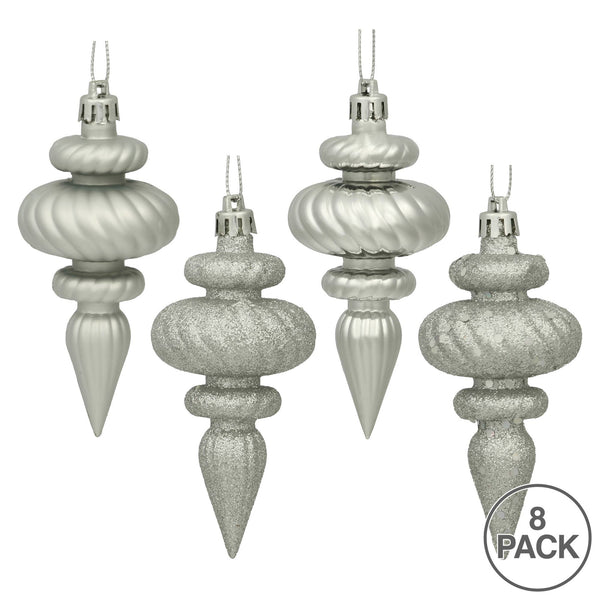 4" Silver 4-Finish Finial Ornament, 8 per Box