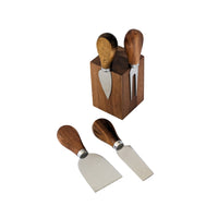 Magnetic Acacia Wood Block with 4 Cheese Knives