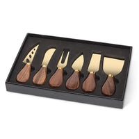 Set of 6 Walnut Handled Cheese Knives-Gold