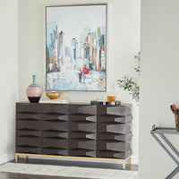 Dark Brown Wooden Geometric 4 Door Sideboard