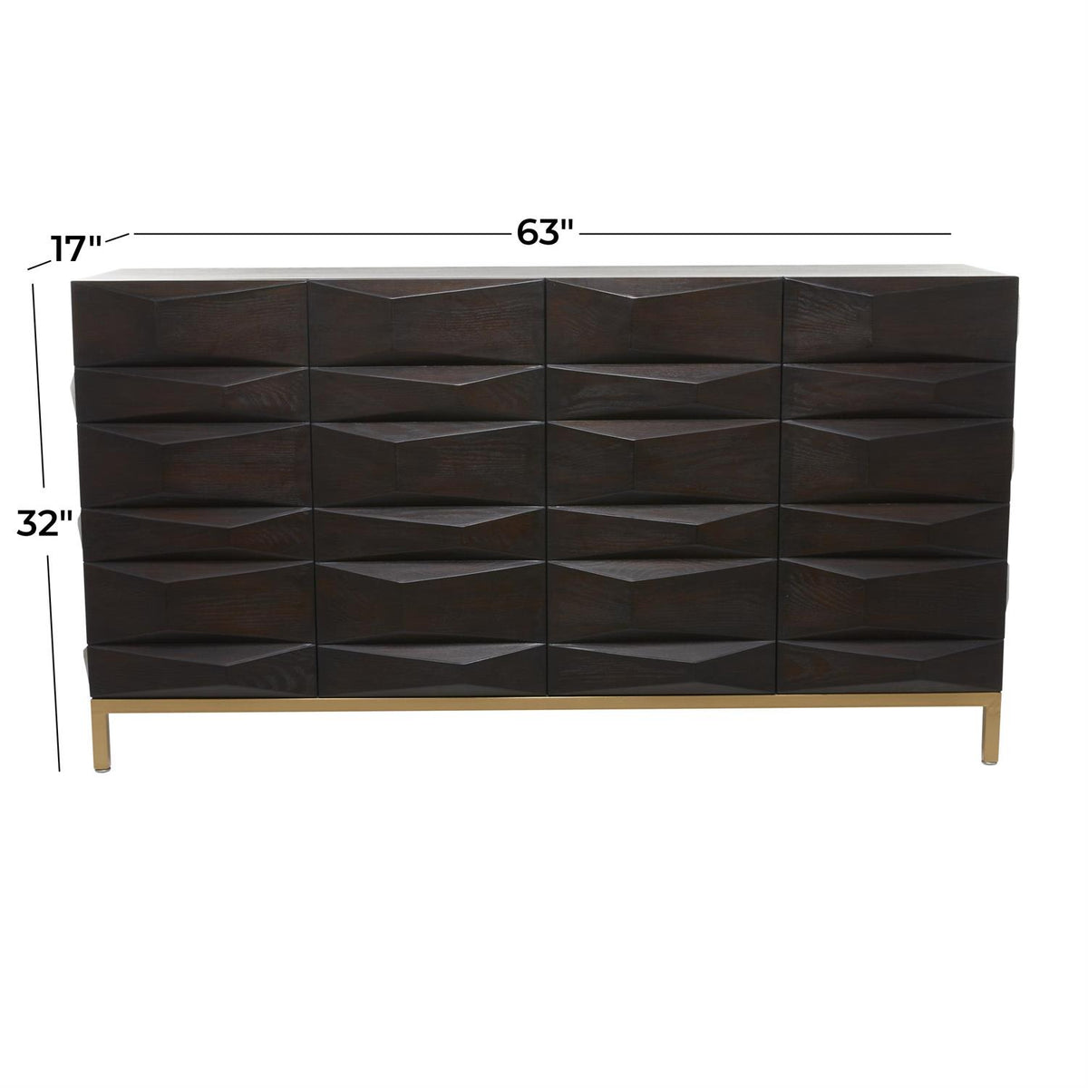 Dark Brown Wooden Geometric 4 Door Sideboard