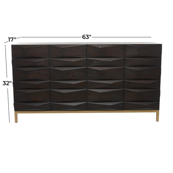Dark Brown Wooden Geometric 4 Door Sideboard