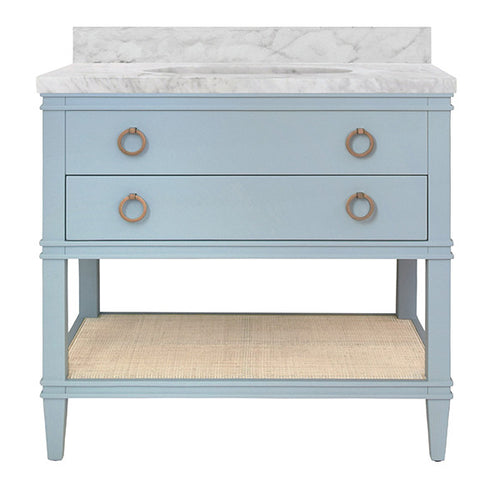 Cutler LB Bath Vanity - Matte Light Blue with Carrara marble top