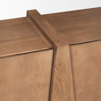 Detailed view of top of modern light wood sideboard