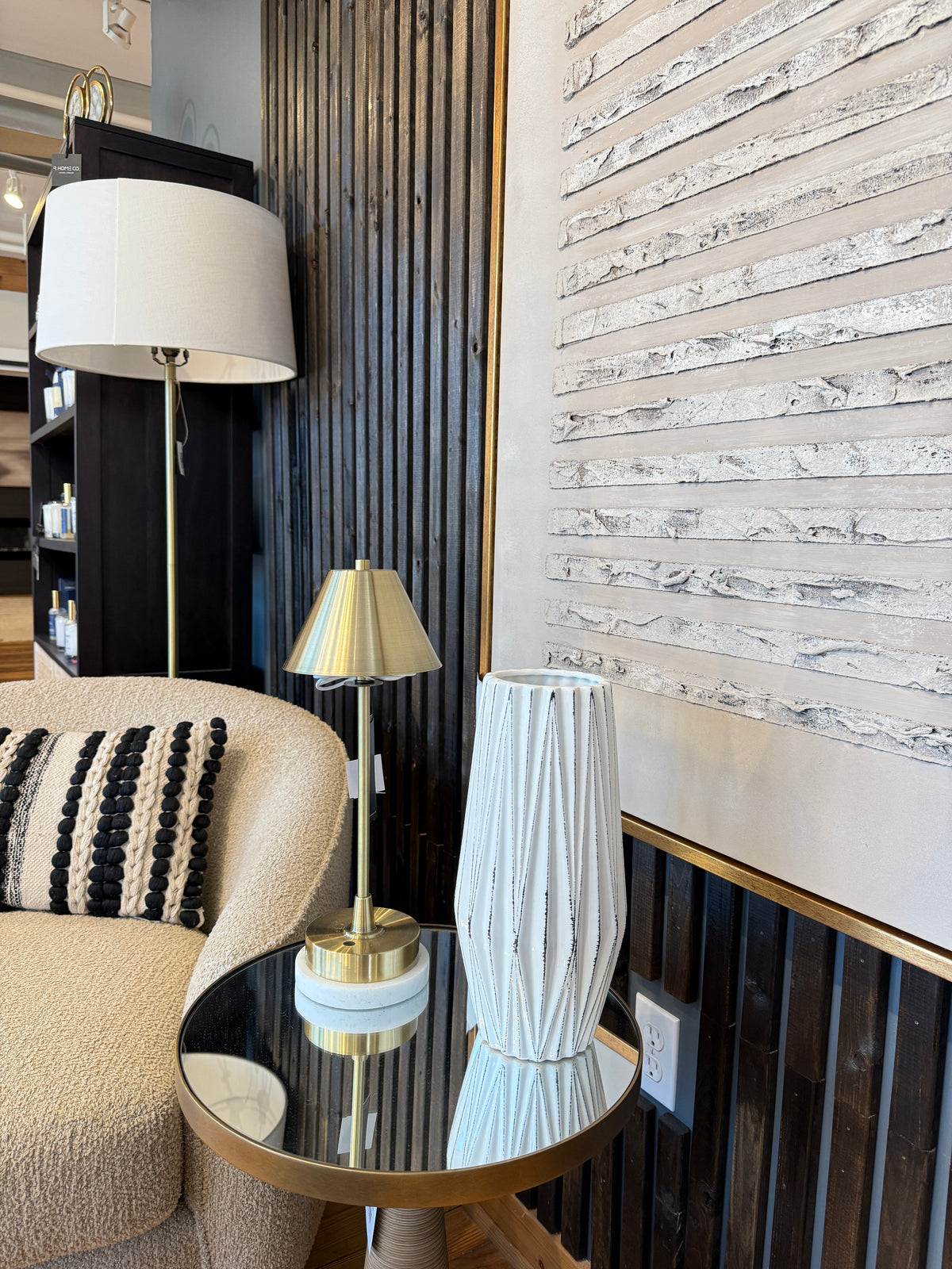 White and Black Ribbed Long Vase