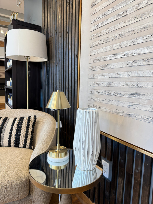 White and Black Ribbed Long Vase