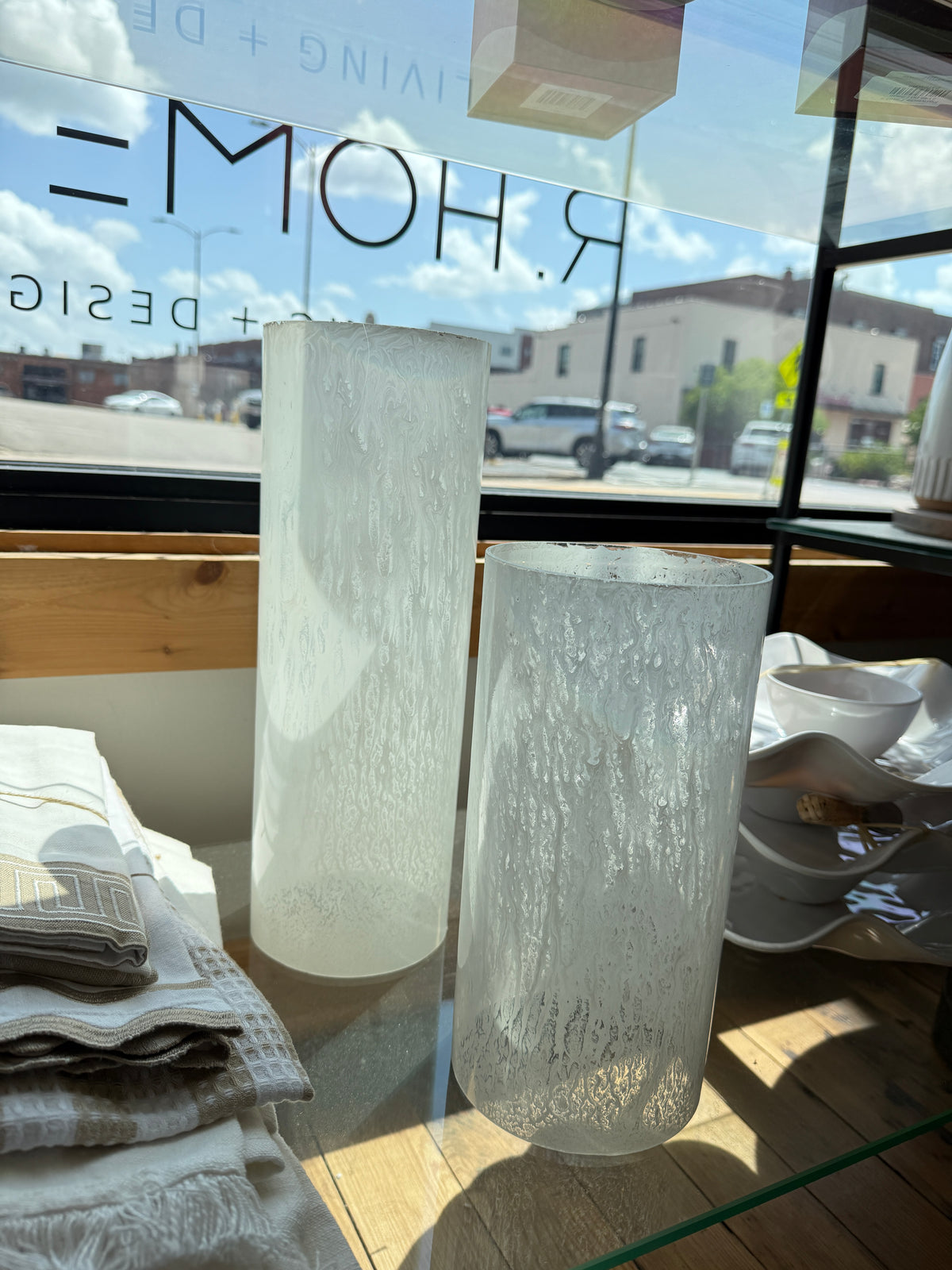 White Frosted Glass Vase: Set of 2