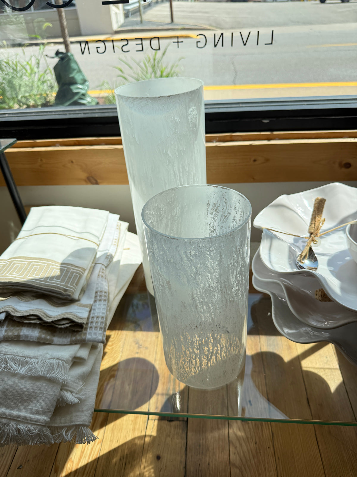 White Frosted Glass Vase: Set of 2