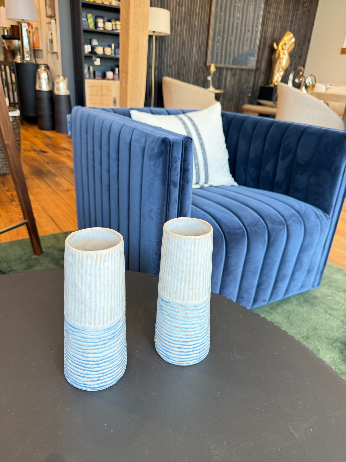 Coastal Stripe Ceramic Vase: Set of 2