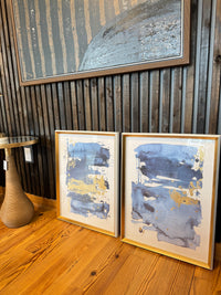 S/2 Blue and Gold Abstract Framed Wall Art