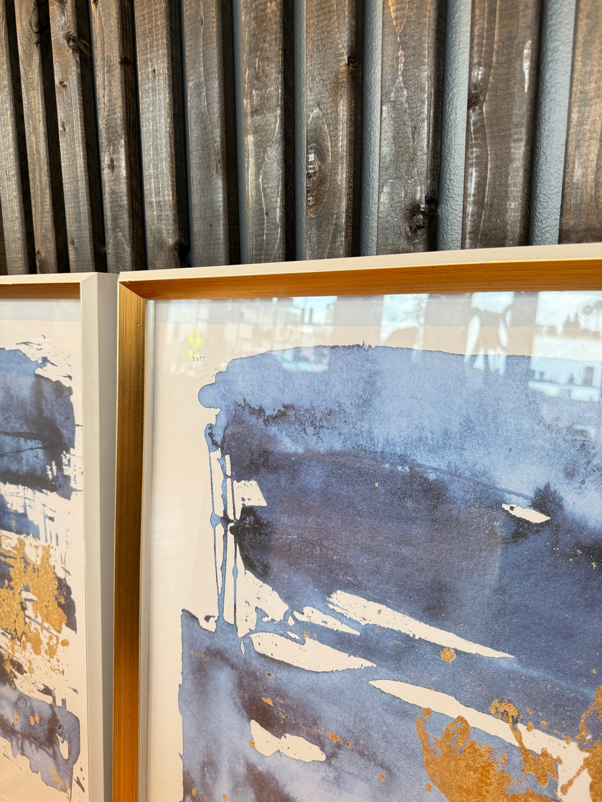 S/2 Blue and Gold Abstract Framed Wall Art