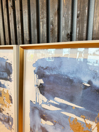 S/2 Blue and Gold Abstract Framed Wall Art