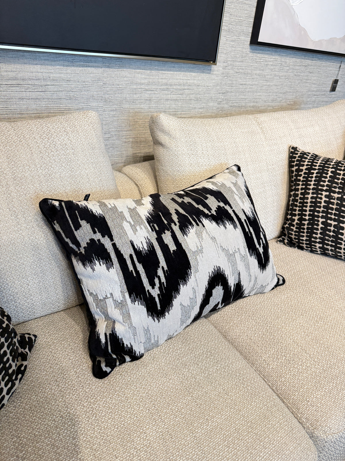 Black and White Ikat Throw Pillow