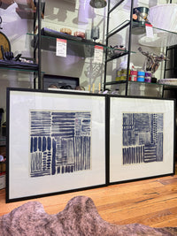 S/2 Blue Geometric Abstract Framed Wall Art