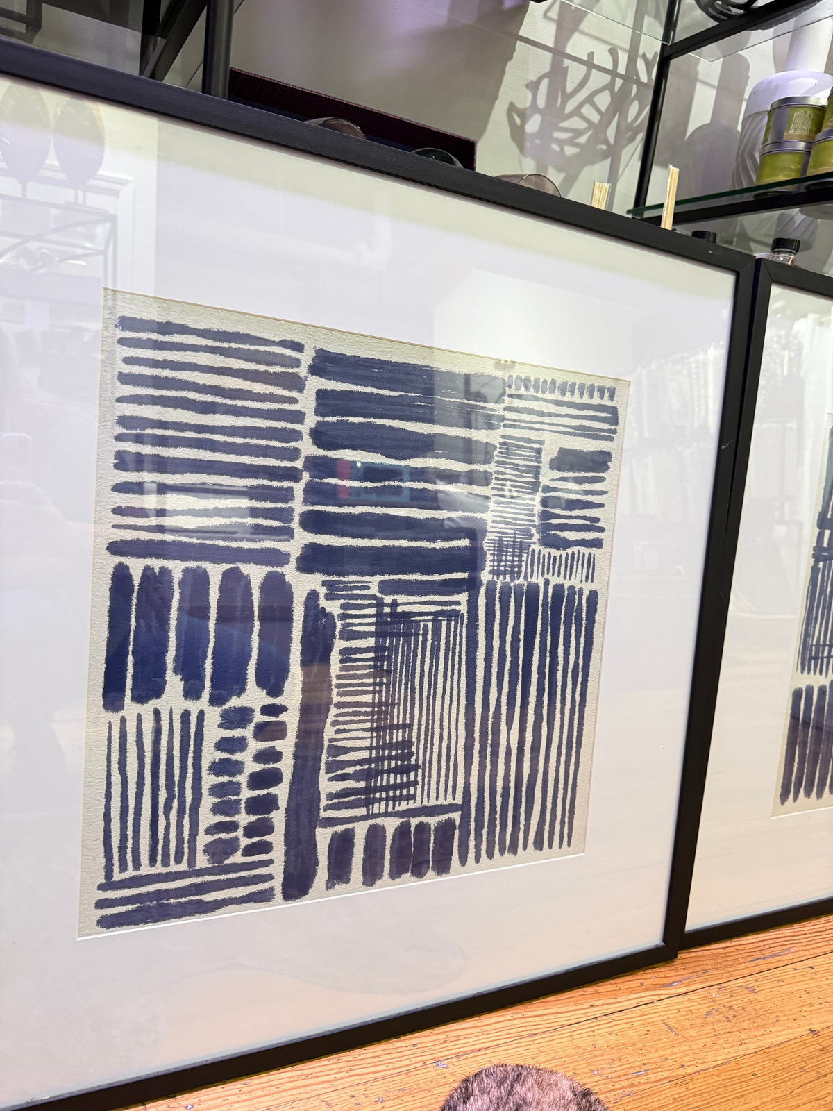 S/2 Blue Geometric Abstract Framed Wall Art