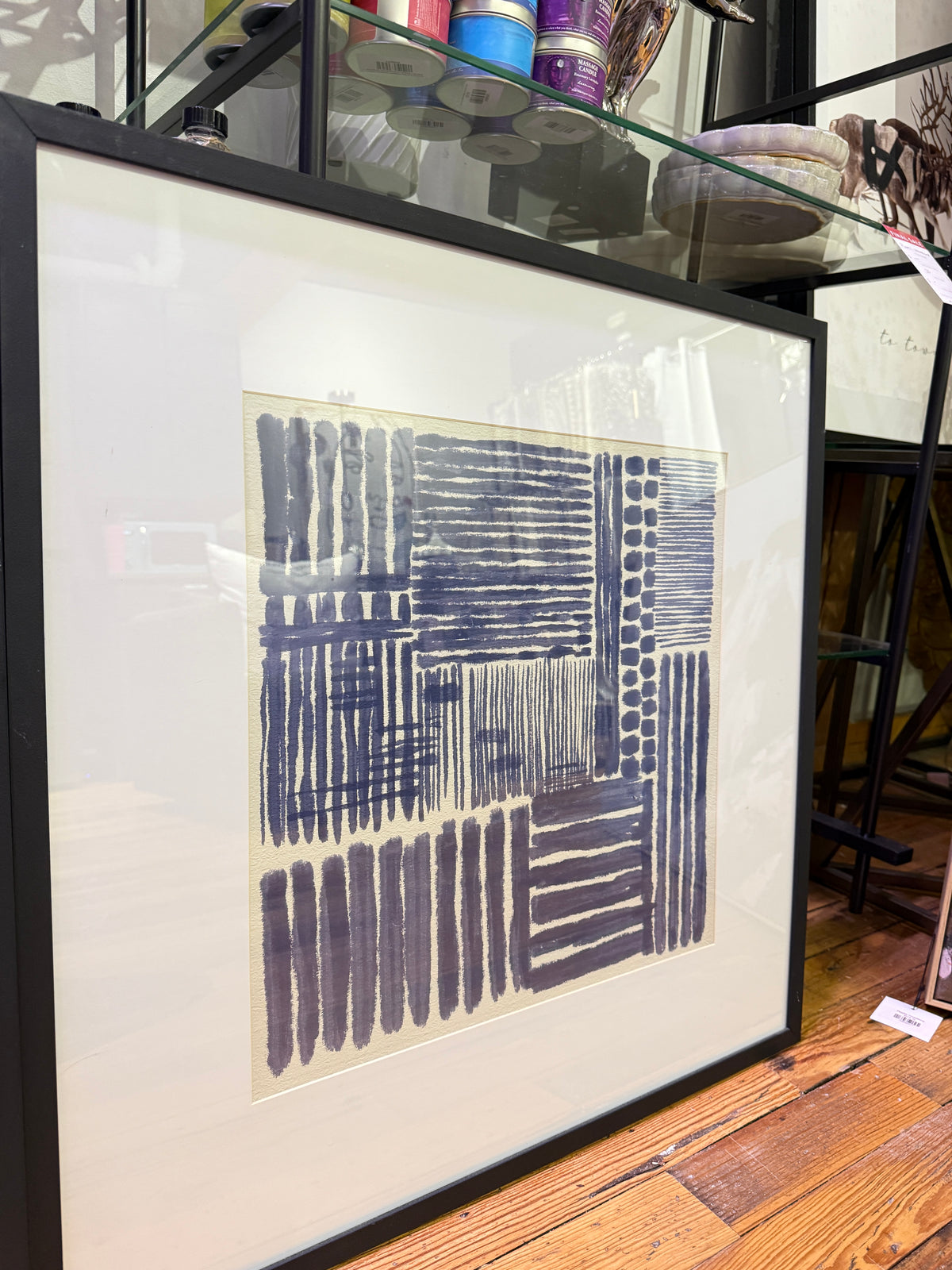 S/2 Blue Geometric Abstract Framed Wall Art