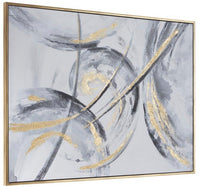 Modern art work for home with black and gold curves and a gold frame